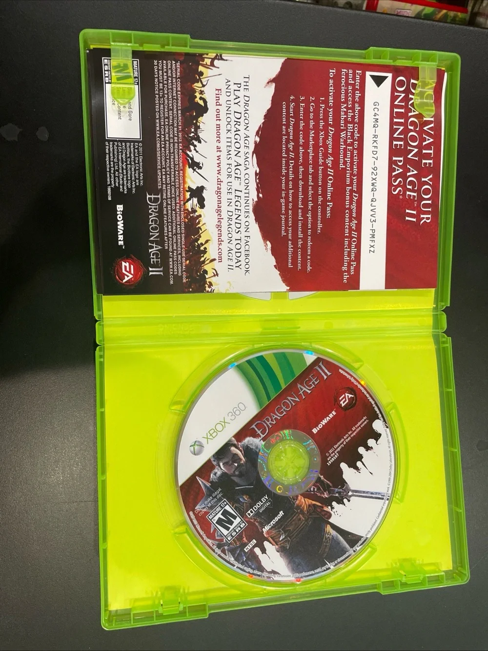 Dragon Age II 2 for Microsoft XBOX 360 Complete Great Shape